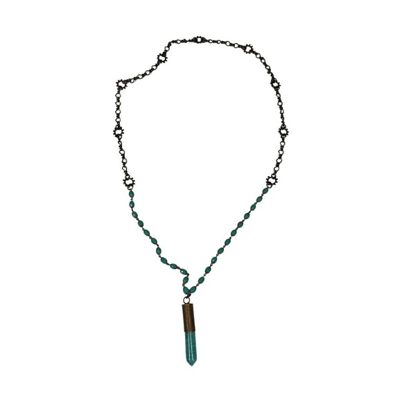 Boho Crystal Pointed Long Chain Necklace Layer Festival Hippie Amazonite Stone - Picture 2 of 6